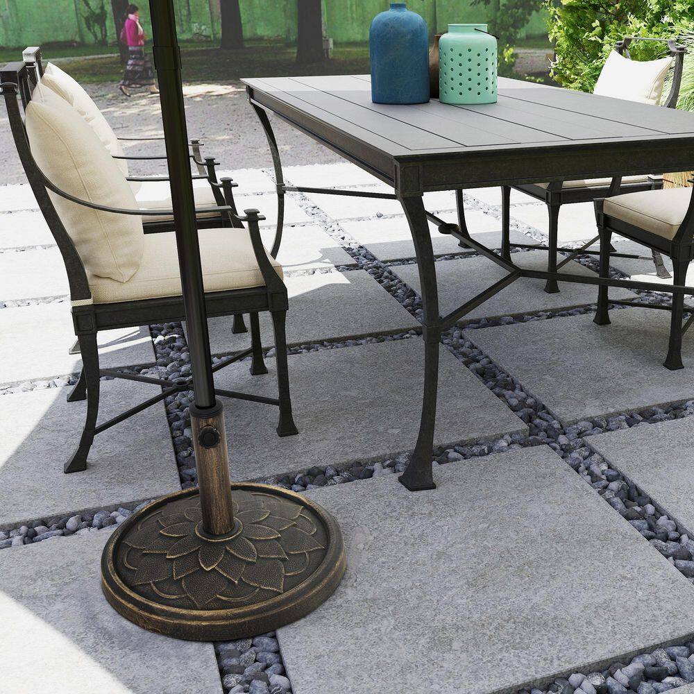 Bronze Round Concrete Patio Umbrella Base with Lotus Design