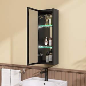 10 in. W x 30 in. H Small Surface Mount Rectangular Black Aluminum Lighted LED Bathroom Medicine Cabinet with Mirror