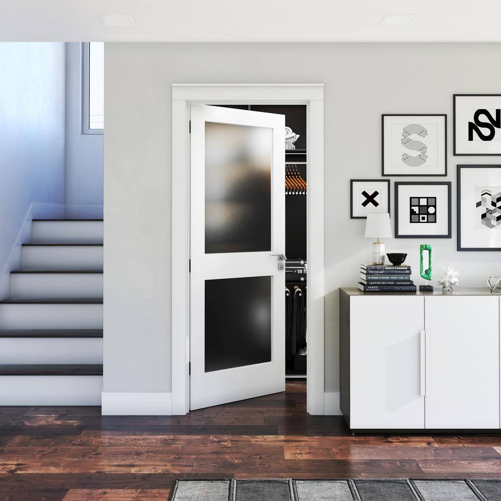 32" x 80" White Primed Pine 2-Panel Frosted Glass Interior Door
