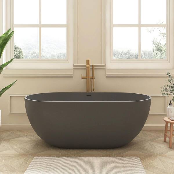 Kylie 59 in. x 29 in. Stone Resin Freestanding Soaking Bathtub in Gray