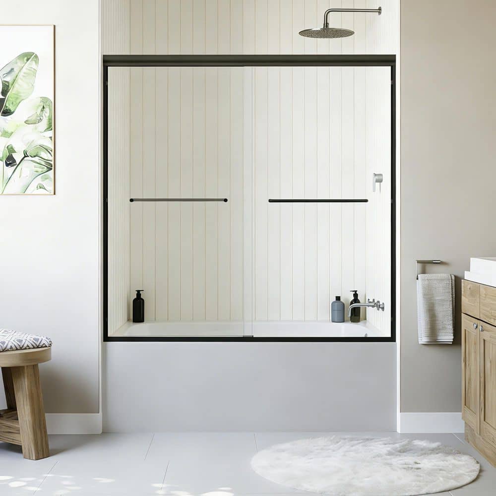 60 in. W x 58 in. H Double Sliding Semi-Frameless Shower Tub Door in Matte Black Finish with SGCC Clear Tempered Glass price history on PriceWatchPro