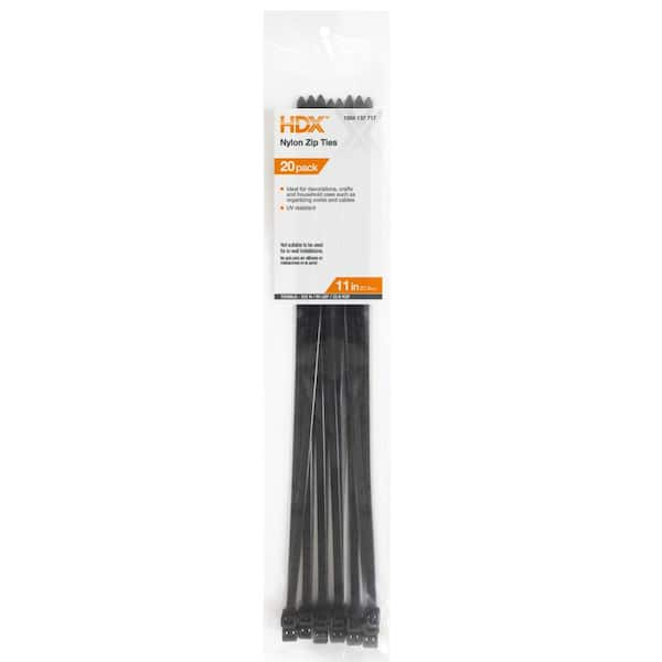 11 in. UV Resist Zip Ties, Black (20-Pack)