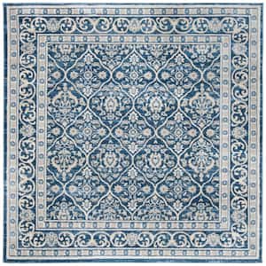 Brentwood Navy/Light Gray 3 ft. x 3 ft. Square Floral Border Geometric Area Rug