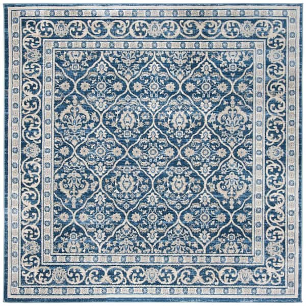 Brentwood Navy/Light Gray Doormat 3 ft. x 3 ft. Square Floral Border Geometric Area Rug