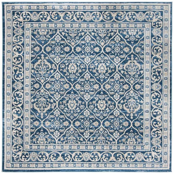 SAFAVIEH Brentwood Navy/Light Gray 5 ft. x 5 ft. Square Floral Border Geometric Area Rug
