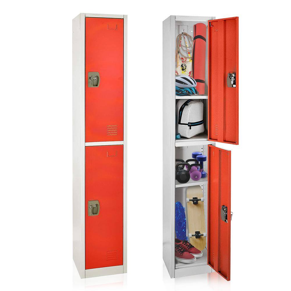 Red Steel Freestanding Locker with Adjustable Shelving