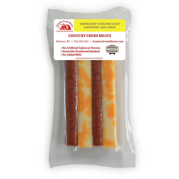 COUNTRY FRESH MEATS Smoked Beef Sticks and Colby and Monterey Jack Cheese, Meat and Cheese Snack