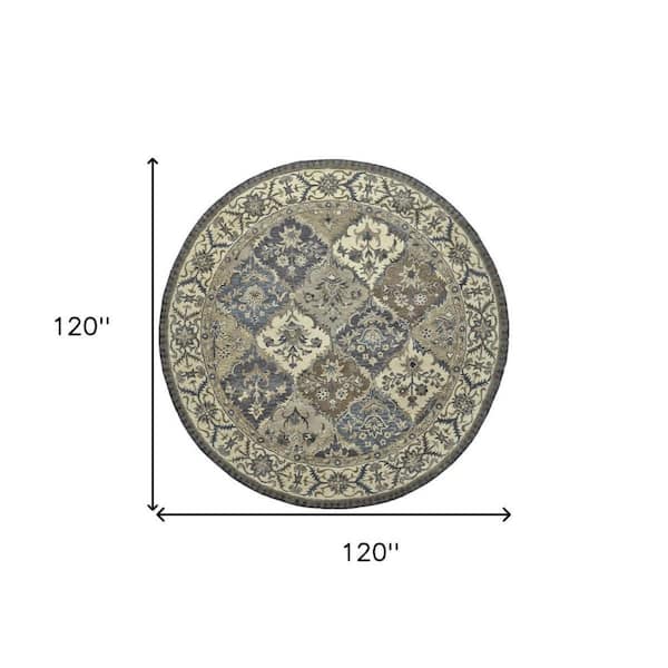 10 ft. Round Gray, Ivory Paisley Area Rug