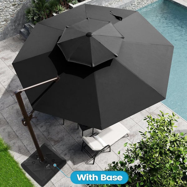 Crestlive Products 11.5 ft. x 11.5 ft. Double Top Cantilever Octagon Tilt Patio Umbrella in Black with 220 lbs. Base Stand