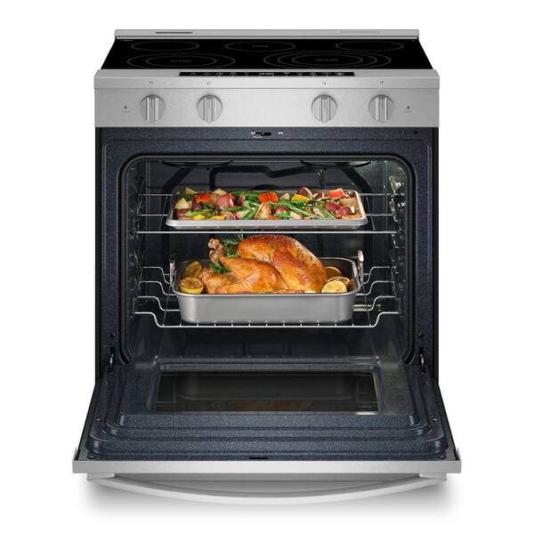 Whirlpool - 30 in. 5-Burners Smart Slide-In Electric Range in Fingerprint Resistant Stainless Steel with No Preheat Air Fry