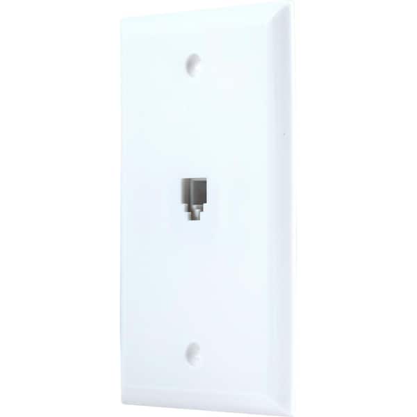 Power Gear 1-Line Cord Wall Jack Wall Plate, White
