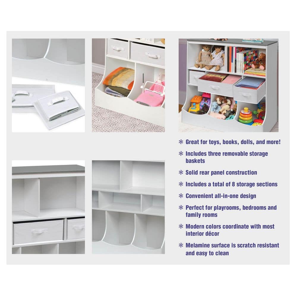 Whimsical Woodgrain & White Kids Storage Organizer with Baskets
