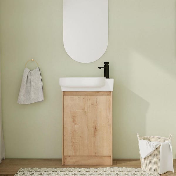 22.8 in. Freestanding Single Oak Bath Vanity with White Ceramic Vanity Top Assembled