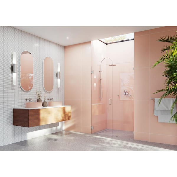 Illume 51.5 in. W x 78 in. H Wall Hinged Frameless Shower Door in Brushed Nickel Finish with Clear Glass