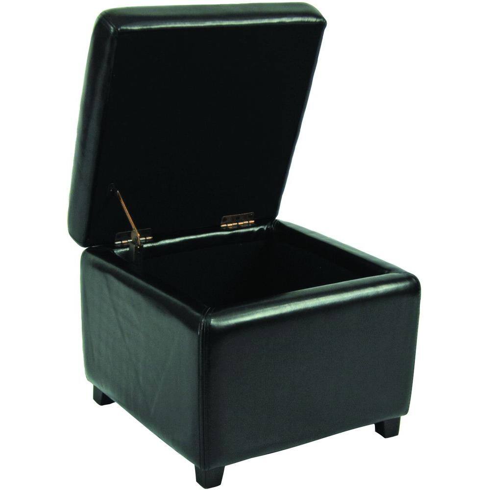 Jonathan Black Faux Leather Flip Top Storage Ottoman