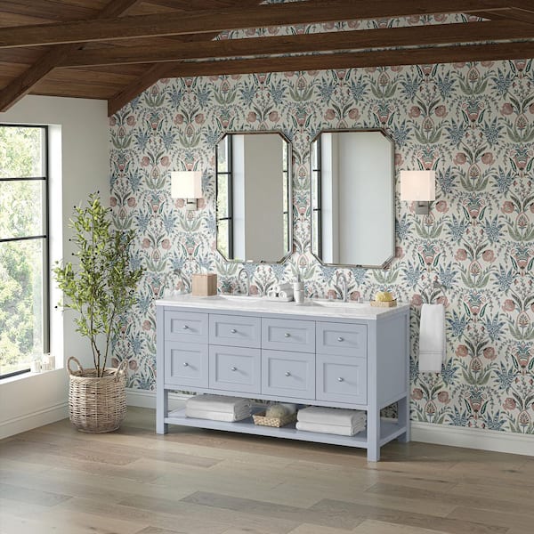 James Martin Vanities Breckenridge 60.0 in. W x 23.5 in. D x 34.25 in. H Double Bath Vanity in Serenity Blue w/ Solid Surface Arctic Fall Top