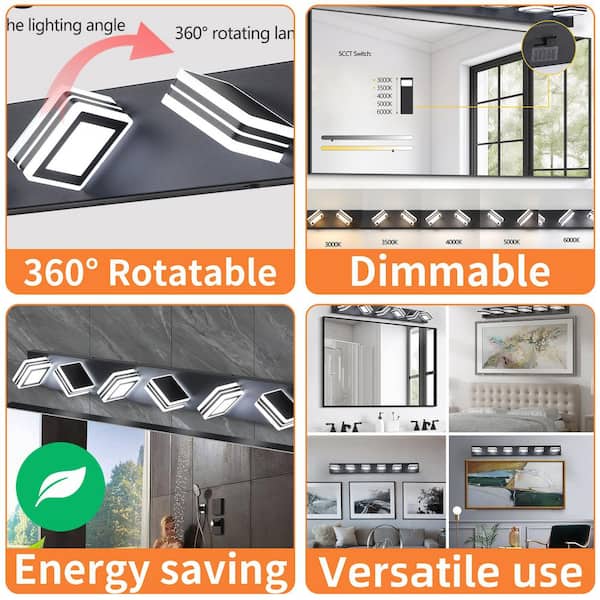 40 in. Black 6-Light Matte Black Vanity Light Fixtures, Up and Down LED Modern Bathroom Wall Sconce