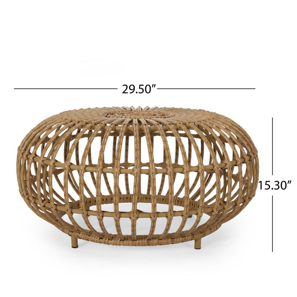 Light Brown Round Faux Rattan Outdoor Coffee Table