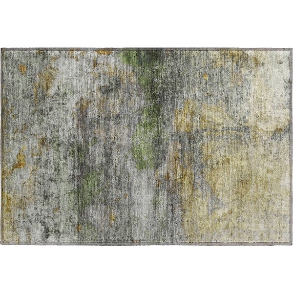 Mayfield Premium Machine Washable Abstract AMF2100 Olive 2 ft. x 3 ft. Accent Rug