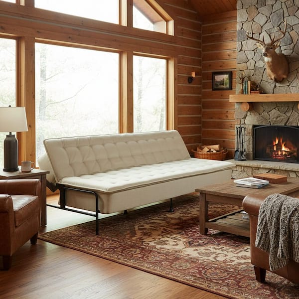 JAKIN 76.8 in. Metal Frame 3-Seat Modern Sofa with Adjustable Backrest and Independent Spring Cushion in Ivory Beige