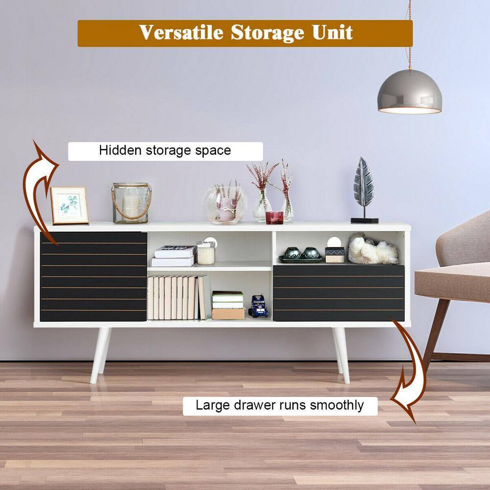 Modern Black and White MDF TV Stand with Cabinet and Shelves