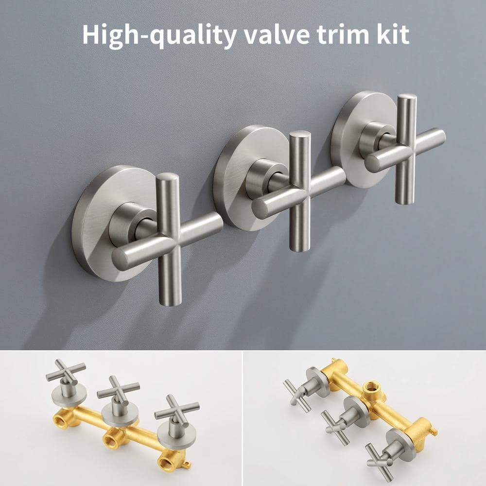 Brushed Nickel Triple Handle Wall Mounted Shower Faucet Set