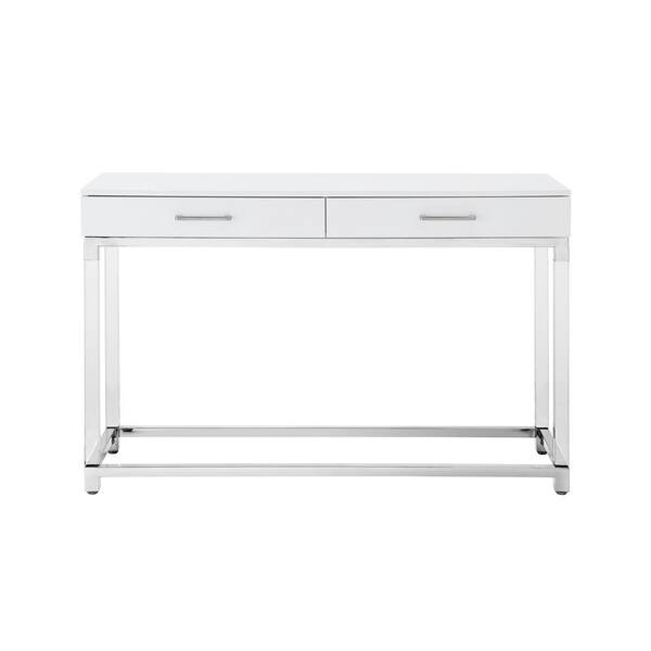 white and chrome sofa table