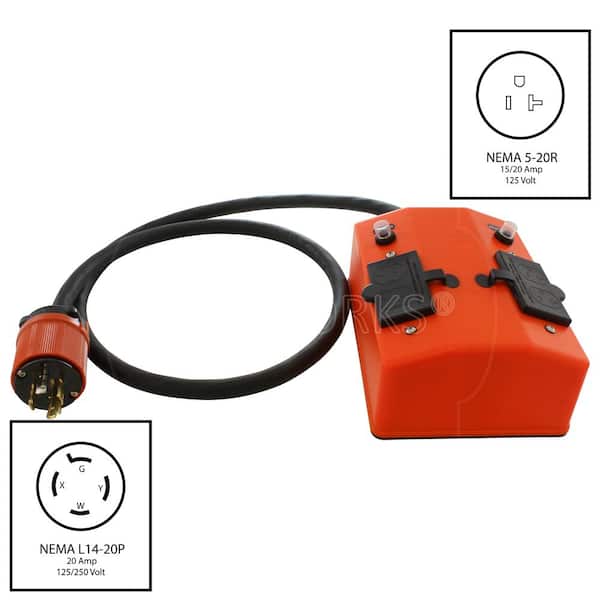 50 ft. NEMA L14-20 Generator Locking Plug to PDU Outlet Box (GFCI and Breakers)