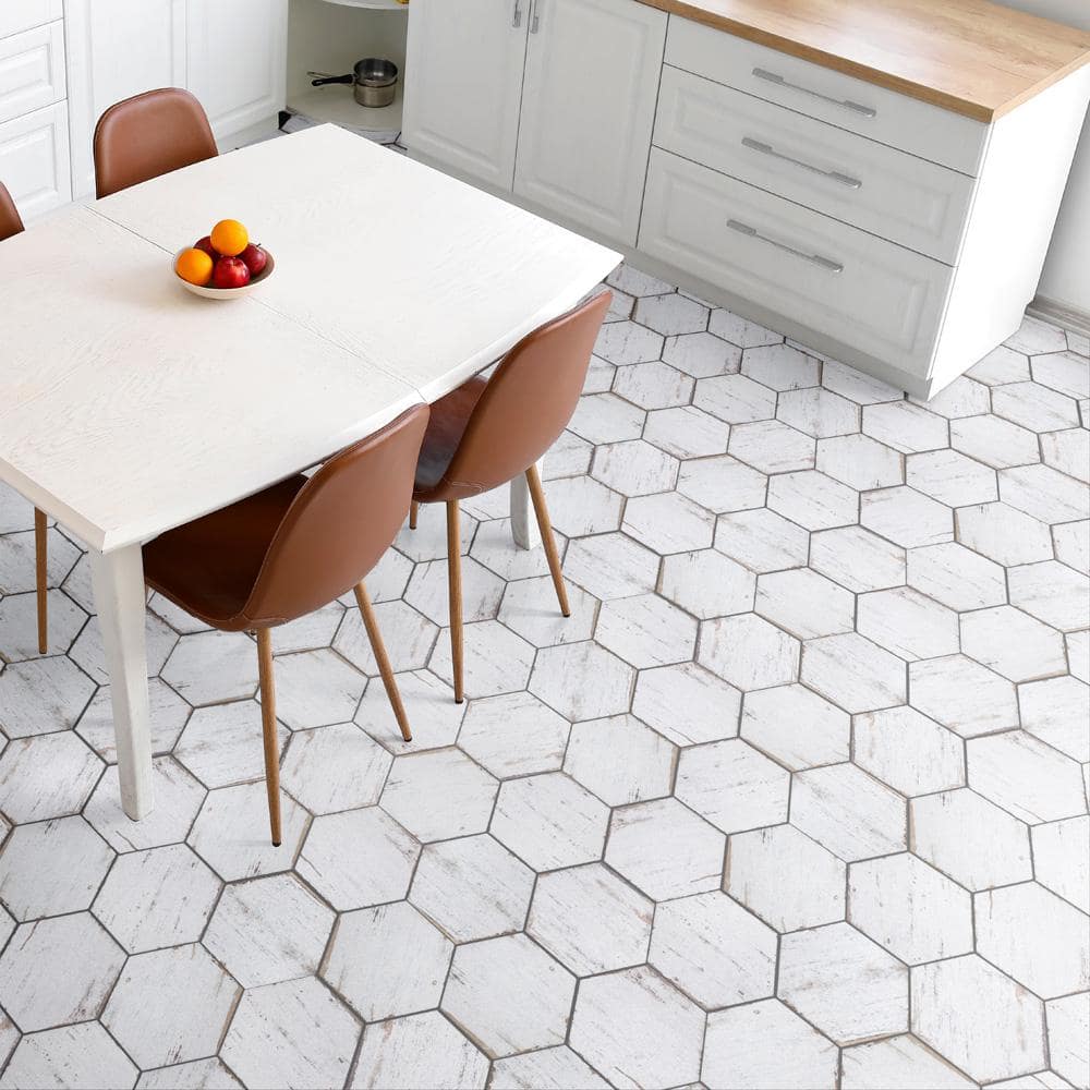 Retro Hex Blanc 7" x 8" Porcelain Hexagon Tile for Walls & Floors