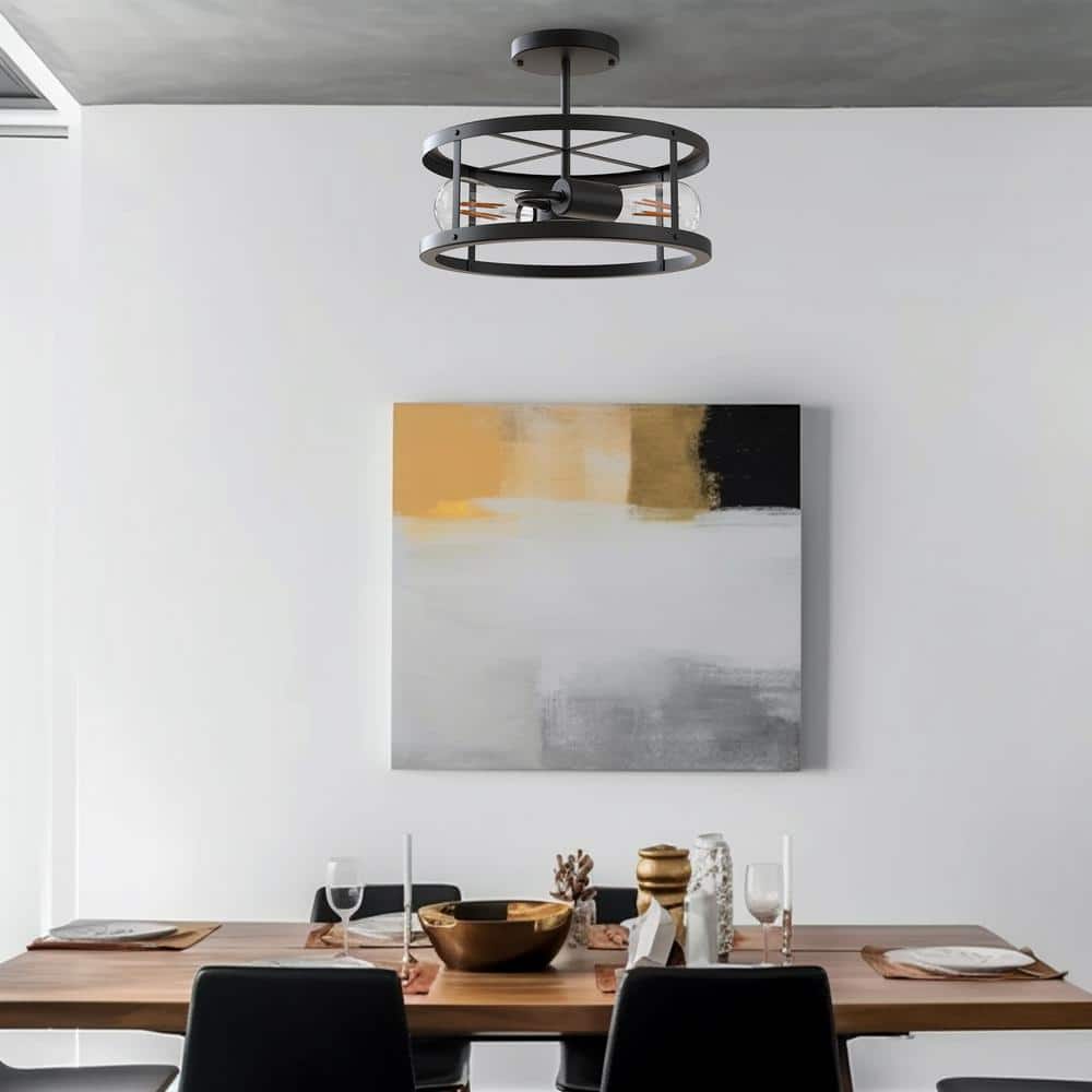 Matte Black 13" Metal Drum Flush Mount Ceiling Light