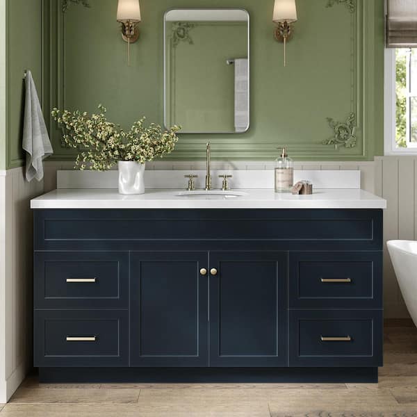 Hamlet 66 in. W x 22 in. D x 36 Single Sink Freestanding Bath Vanity in Midnight Blue with Pure White Quartz Top