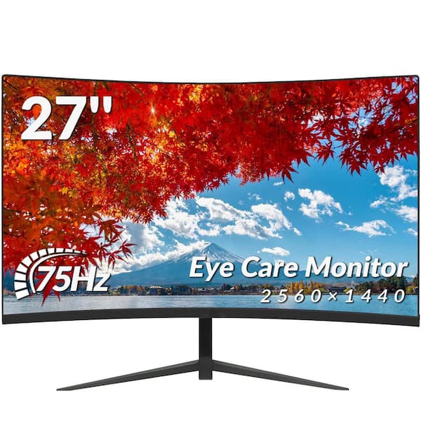 27 inch Curved Monitor with 2K 2560 x 1440 Resolution, 75Hz Refresh Rate, HDMI and DP Ports, Eye Care Feature