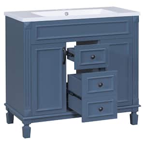 36 in. W x 19 in. D x 34 in. H Single Sink Freestanding Bath Vanity in Blue with White Resin Top