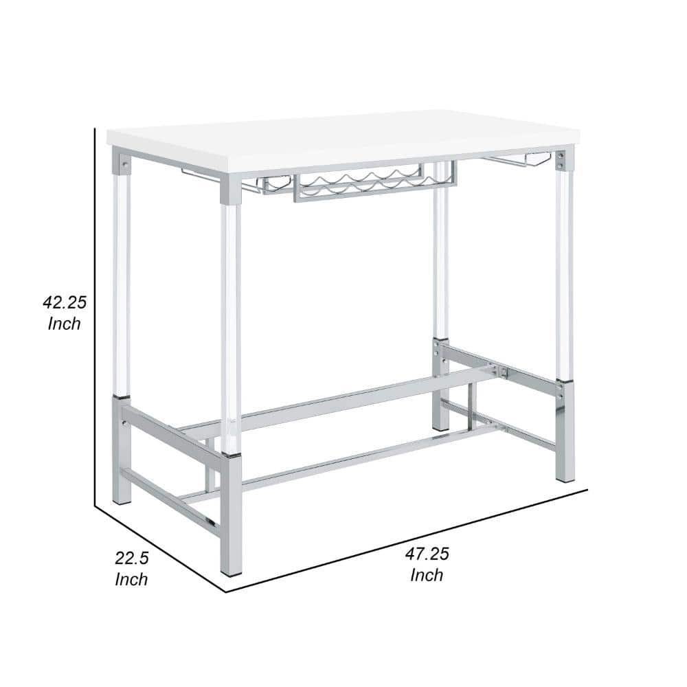 White Acrylic and Metal Bar Height Table with Wine Storage