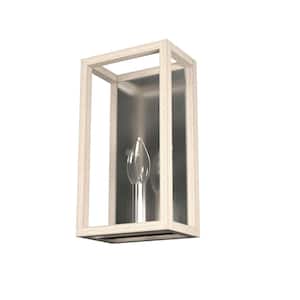 Squire Manor 1-Light Brushed Nickel Wall Sconce with Bleached Wood Frame