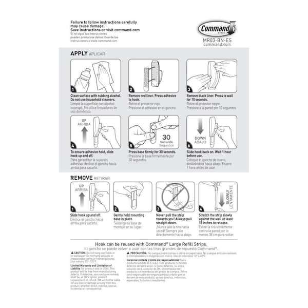 5 lb. Large Brushed Nickel Metal Hook (1 Hook, 2 Strips)