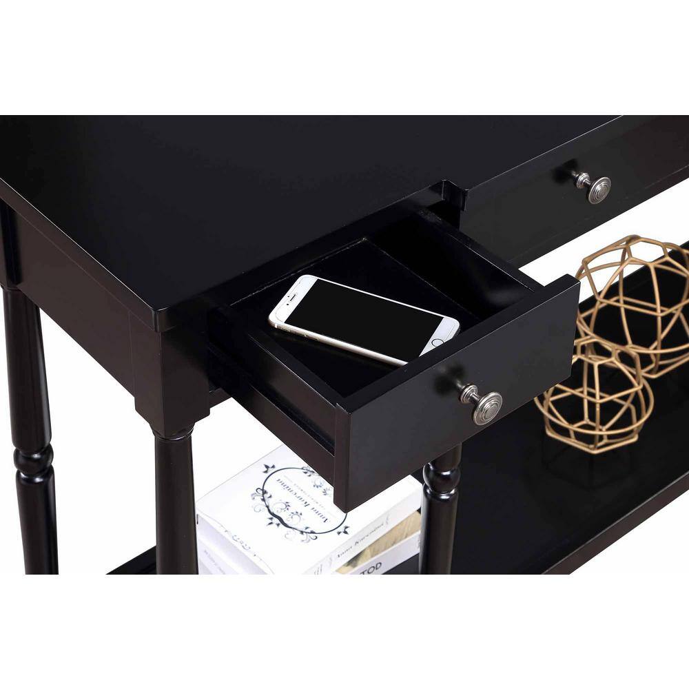 Black Wood Console Table with Storage and Shelf