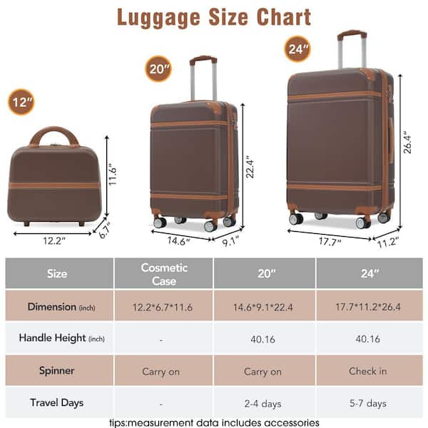 Merax 3 Bags 3-Piece Brown Expandable ABS Hardshell Spinner 20 in