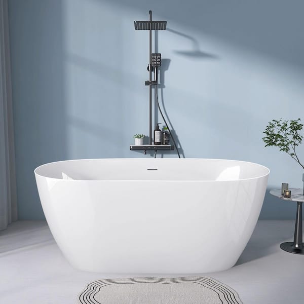 51 in. x 27.5 in. Freestanding Soaking Bathtub Acrylic Free Standing Bath Tub Flatbottom with Center Drain in White