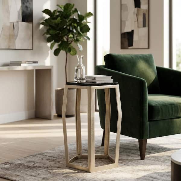 15 in. Champagne Specialty Glass Top Small End Table