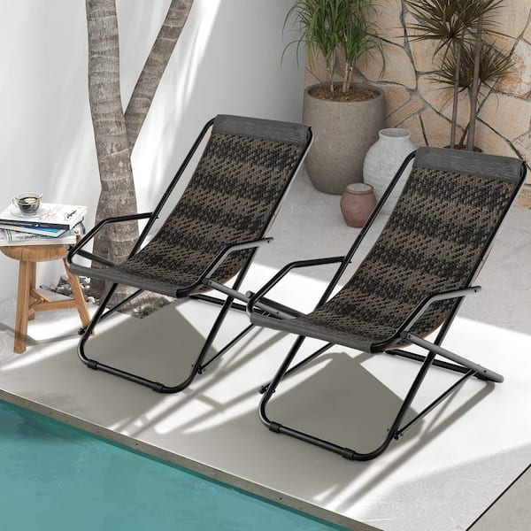 Patio PE Wicker Folding Outdoor Lounge Chair with Armrests and Footrest