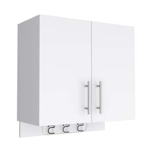 26.3 in. W x 12.4 in. D x 27.2 in. H Bathroom Storage Wall Cabinet in White with 3-Broom Hangers