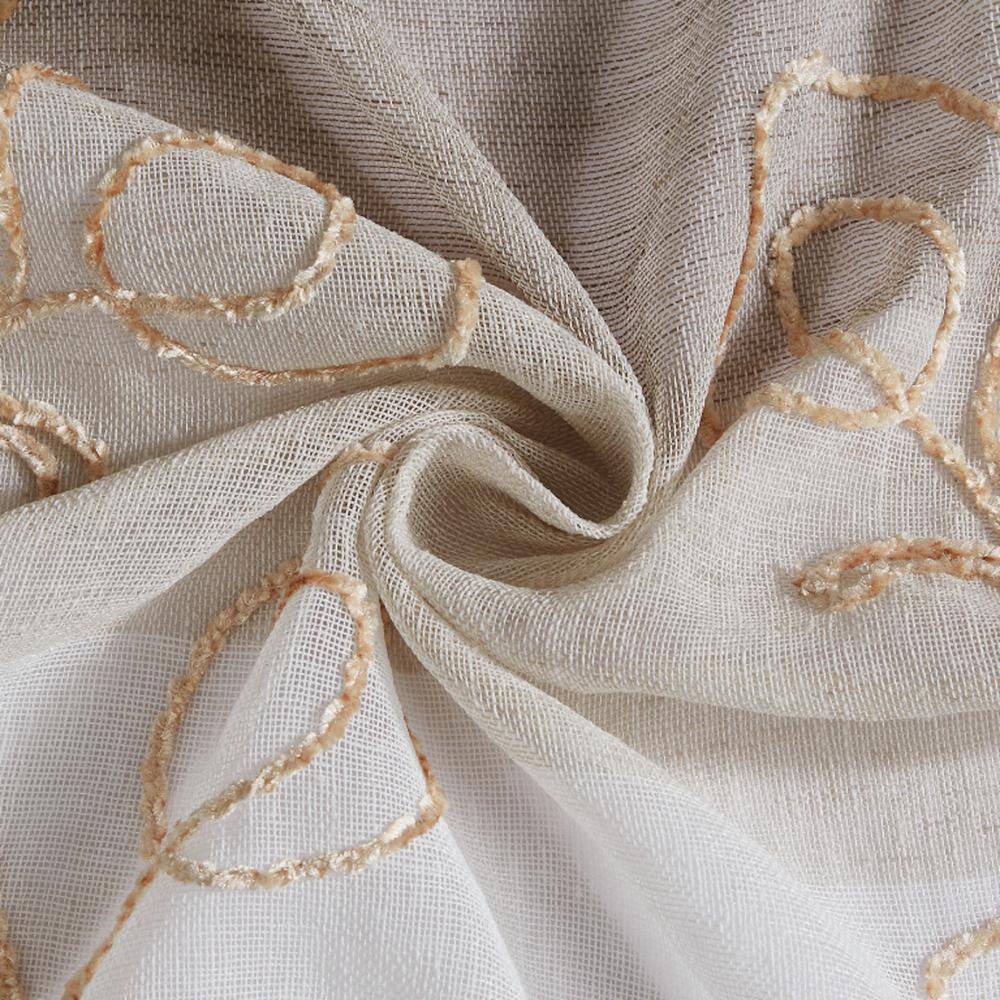 Silvia Embroidered Floral Sheer Linen Grommet Curtain Set