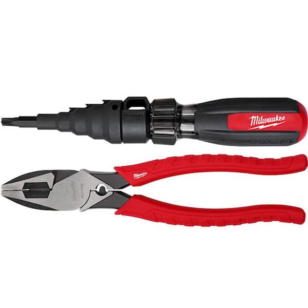 7-in-1 Conduit Reaming Multi-Bit Screwdriver with High Leverage Lineman's Pliers