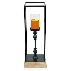 25 in. Metal & Glass Outdoor Lantern w/Battery Operated LED Candle, Black