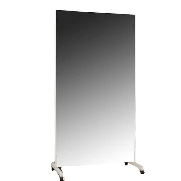 White 40 in. W x 71 in. H Modern Rectangle Aluminum Framed Mirror Oversized Shatterproof Floor Mirror with Wheels