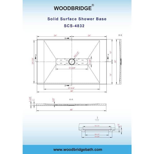 WOODBRIDGE 60 in. L x 32 in. W Alcove Zero Threshold Shower Pan Base with  Center Drain in Black, Low Profile, Wheel Chair Access HSB4323 - The Home