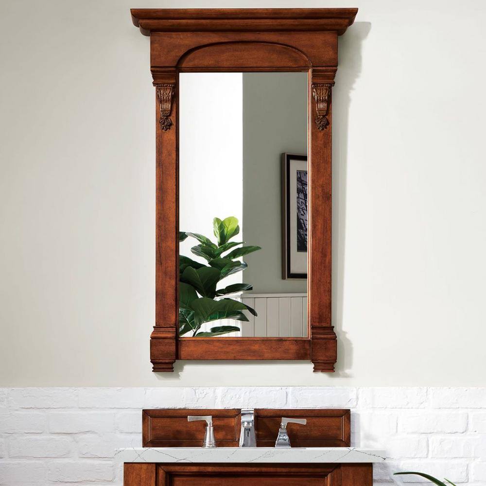 Warm Cherry Rectangular Wood Framed Bathroom Vanity Mirror