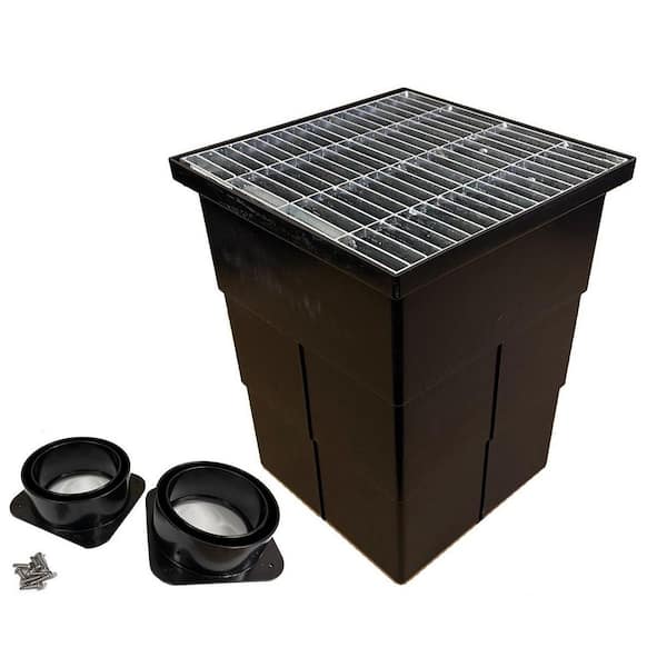 18 in. Storm Water Pit and Catch Basin for Modular Trench and Channel Drain Systems with Galvanized Steel Grate