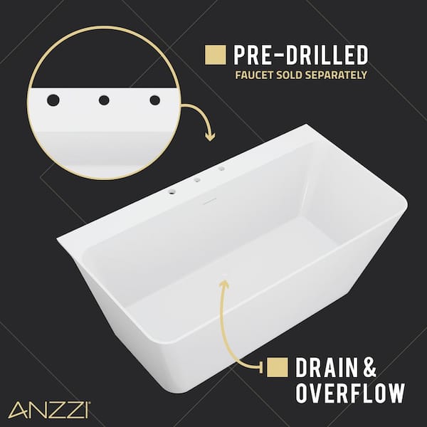 Vault Series 59 in. x 30 in. Flat Bottom Acrylic Freestanding 63 Gallon Soaking Bathtub with Center Drain in White
